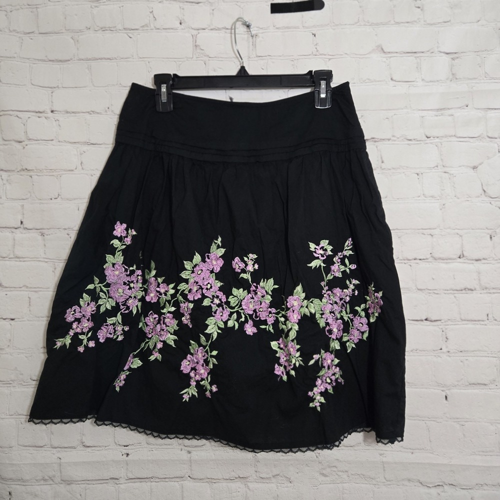 Vtg y2k For The Republic embroidered floral midi skirt 12 Romantic Fairy Whimsy